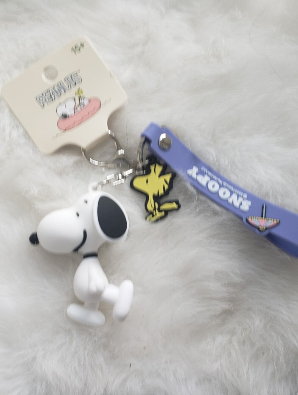 Snoopy & Woodstock Keychain with Purple Snoopy Strap